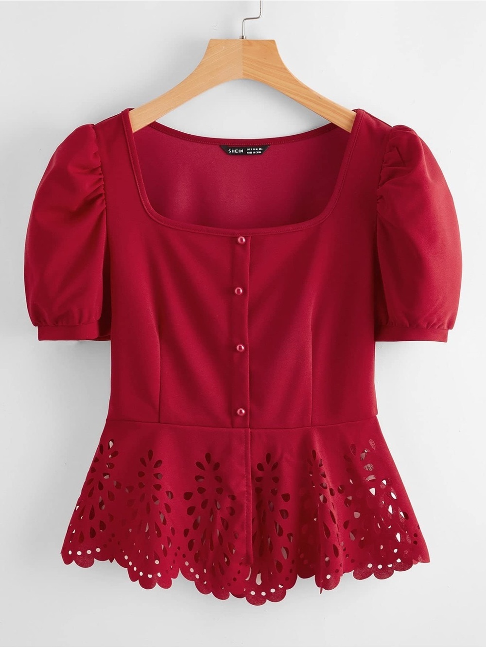 SHEIN Crimson Square-Neck Peplum Blouse